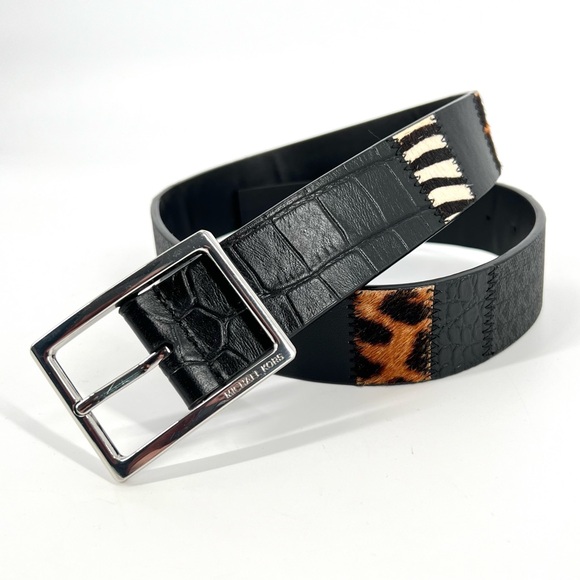 Michael Kors Belt Womens Size Small Black Multi Animal Print Croc Embossed Logo - Picture 1 of 10